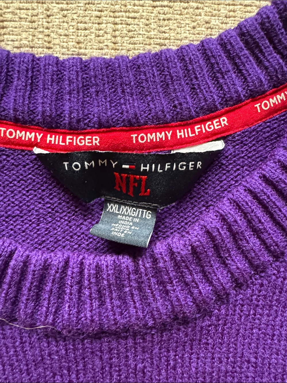 Tommy Hilfiger Minnesota Vikings Crewneck Sweater - Purple, Gray & Yellow - Picture 2 of 7